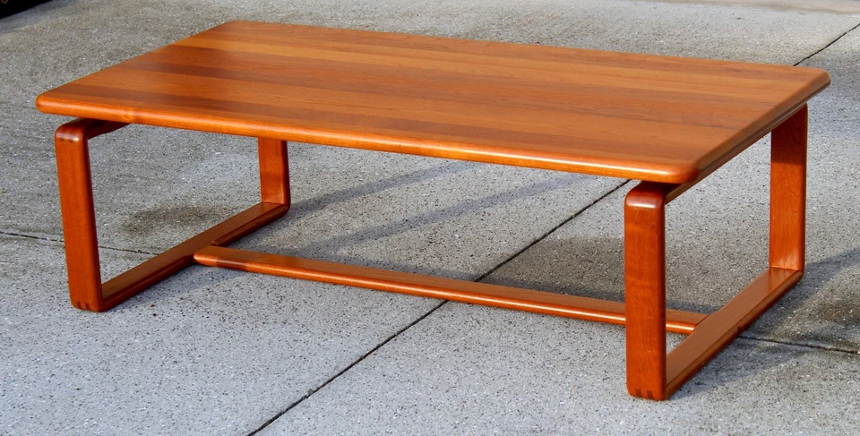 Danish Mid-Century Modern Solid Teak Coffee Table - Floating Top, Sled Base - Image 4 of 4