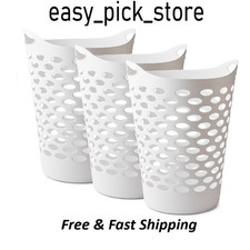 (3 pack) Mainstays Plastic Round Laundry Hamper, White, with Carrying Handles