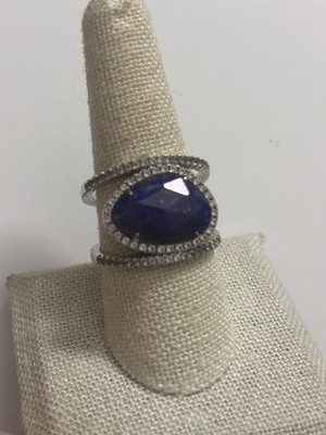Sterling Silver JCM Jacmel Faceted Lapis & White Sapphire Ring Size 9