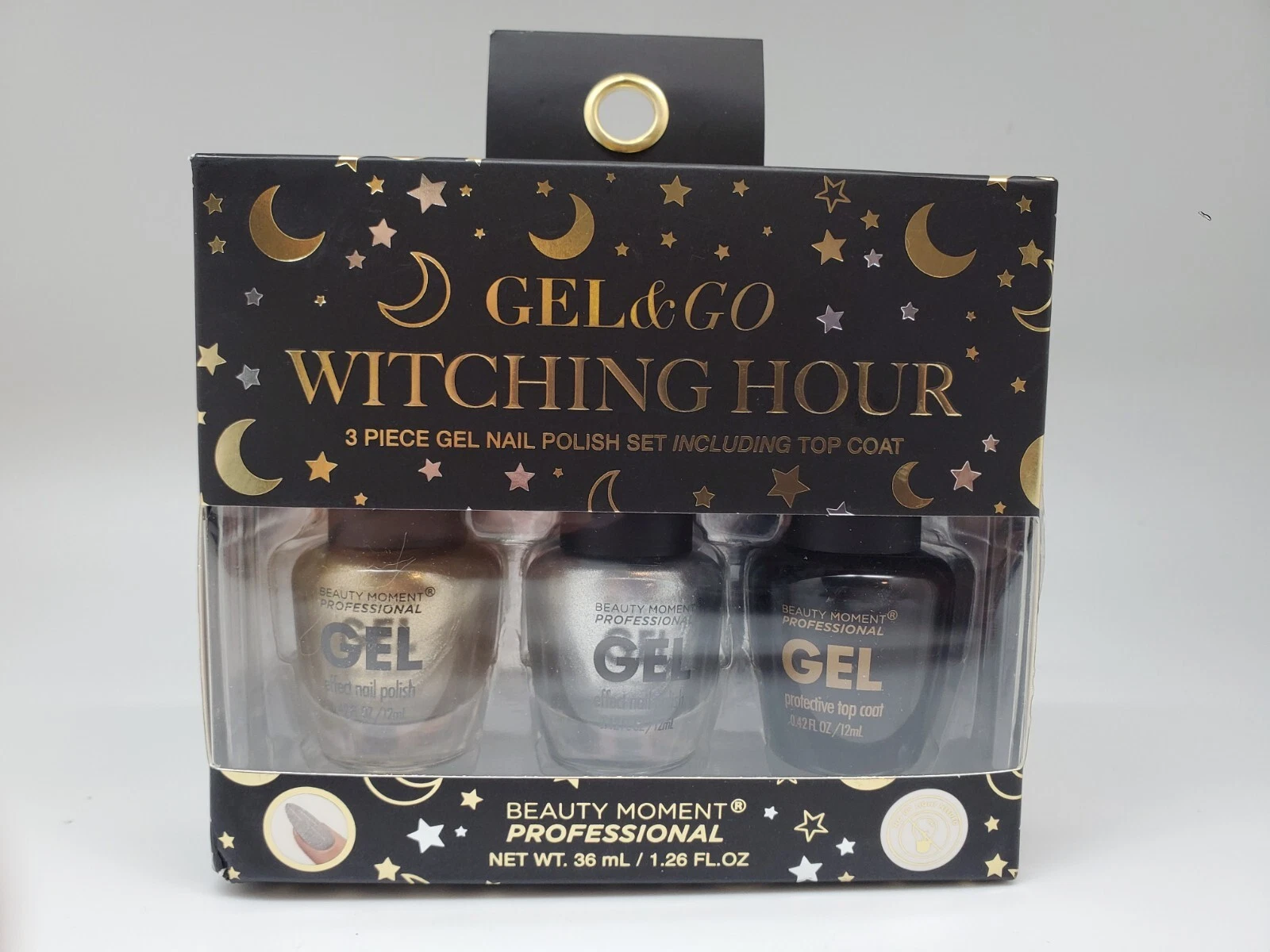 3 PC GEL & GO Gel Witching Hour Nail Polish Set Including Top Coat +Gold +Silver