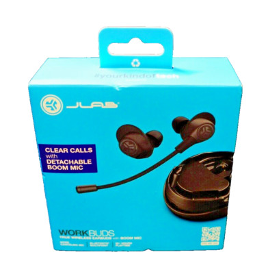 JLab Work Buds True Wireless Earbuds with Boom Mic - Black - EBWRKBDSRBLK82