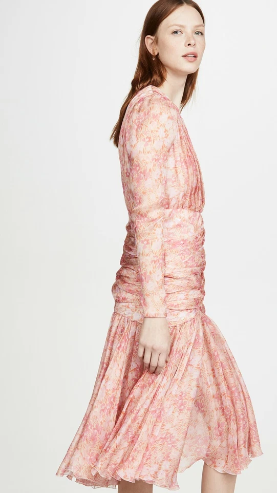 Vestido GiAMBATTiSTA VALLi Rosa Estampado Floral Seda Gasa Acanalado Plisado 2 XS 38IT Foto 4 de 4