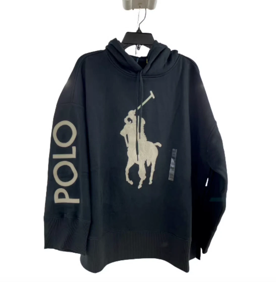 Polo Ralph Lauren Womens OVERSIZED Big Pony Logo Fleece Hoodie Black Size  Medium