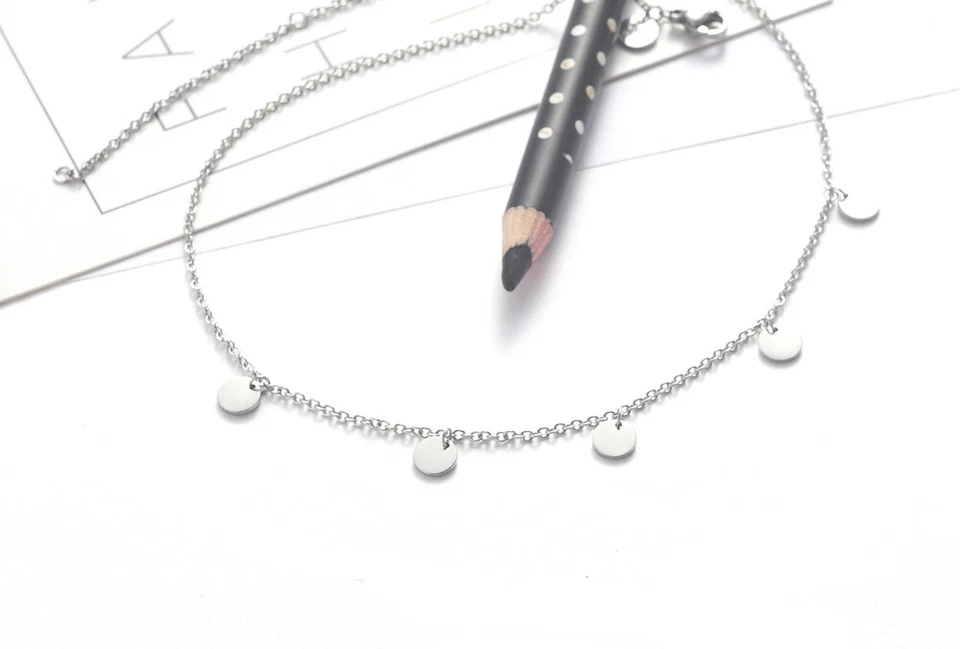 DAMEN KETTE MIT PLÄTTCHEN IN SILBER HALSKETTE RUNDE ANHÄNGER EDELSTAHL SCHMUCK - Bild 4 von 4