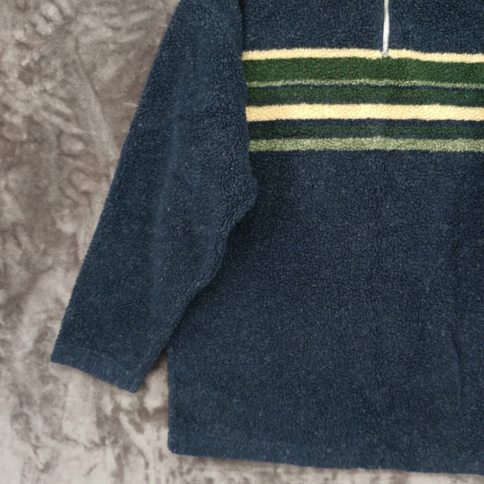 Jaqueta de lã Sonoma vintage feita nos EUA listrada média marinha Sherpa 1/4 zíper pescoço simulado - Imagem 3 de 4