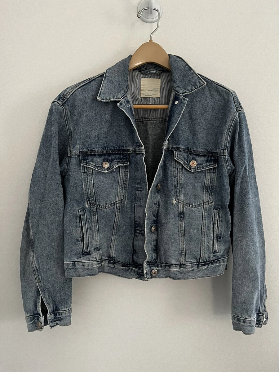 Zara TRF Denim Vintage Collection Distressed Blue Denim Jacket Sz M