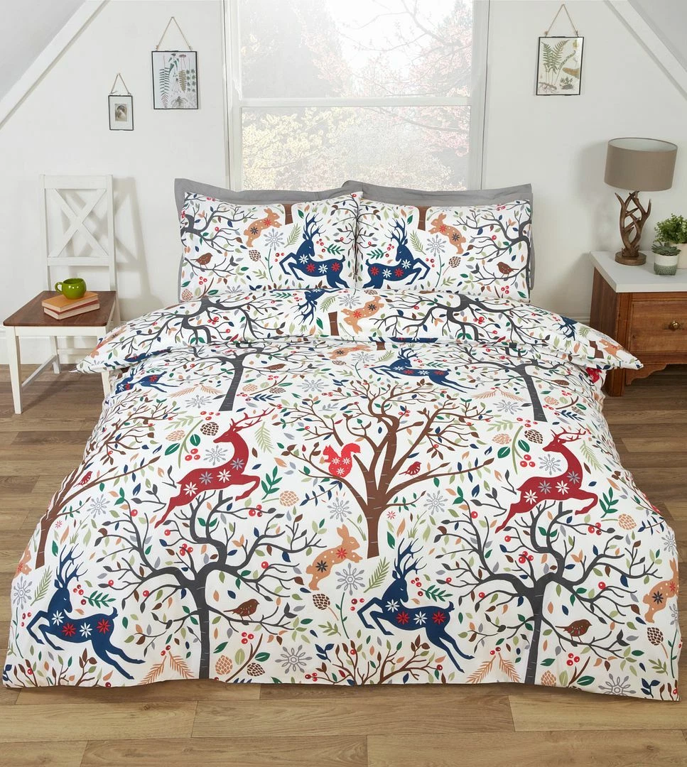 Winter Skandi Woodland Stag Forest Animals Duvet Quilt Cover