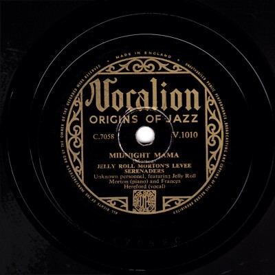 JELLY ROLL MORTON'S LEVEE SERENADERS 78 JELLY LORD / MIDNIGHT MAMA VOC. V 1010 E