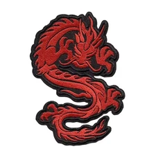 Red Dragon Embroidered Iron-On Patch Large Mythical Animal Applique