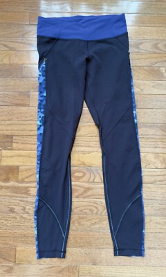 Lululemon Rain-On Train-On Tight Sapphire Blue Windy Blooms Zipper Pockets Sz 6