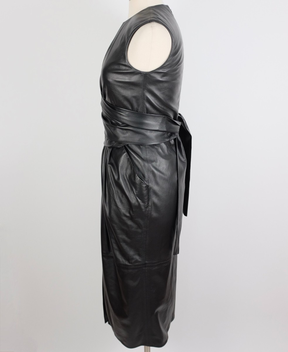 Altuzarra Tippi lamb leather dress 36 US 4 midi wrap black sleeveless $2795  | eBay