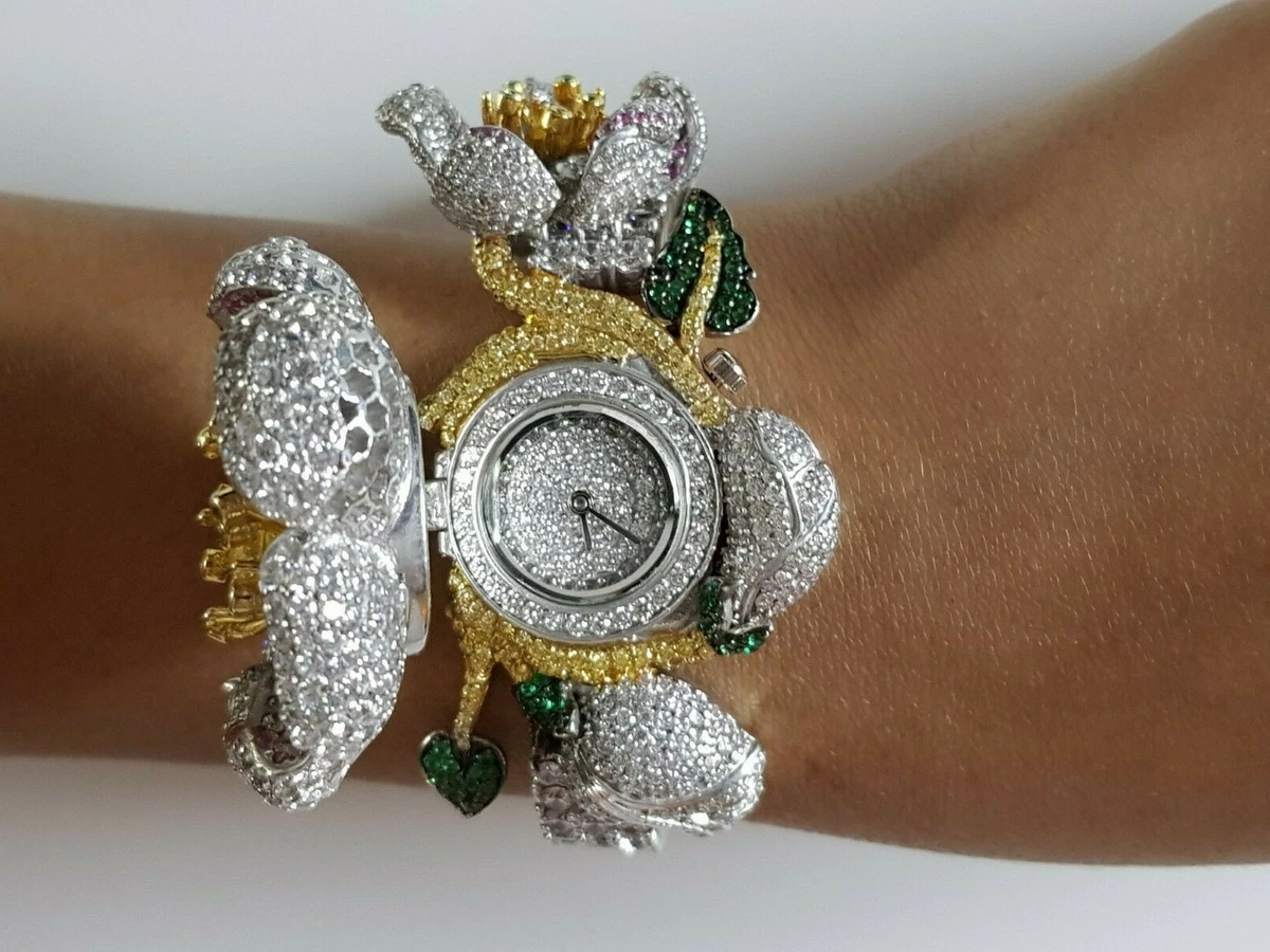 Flower hidden watch bracelet jewelry 925 sterling silver high end