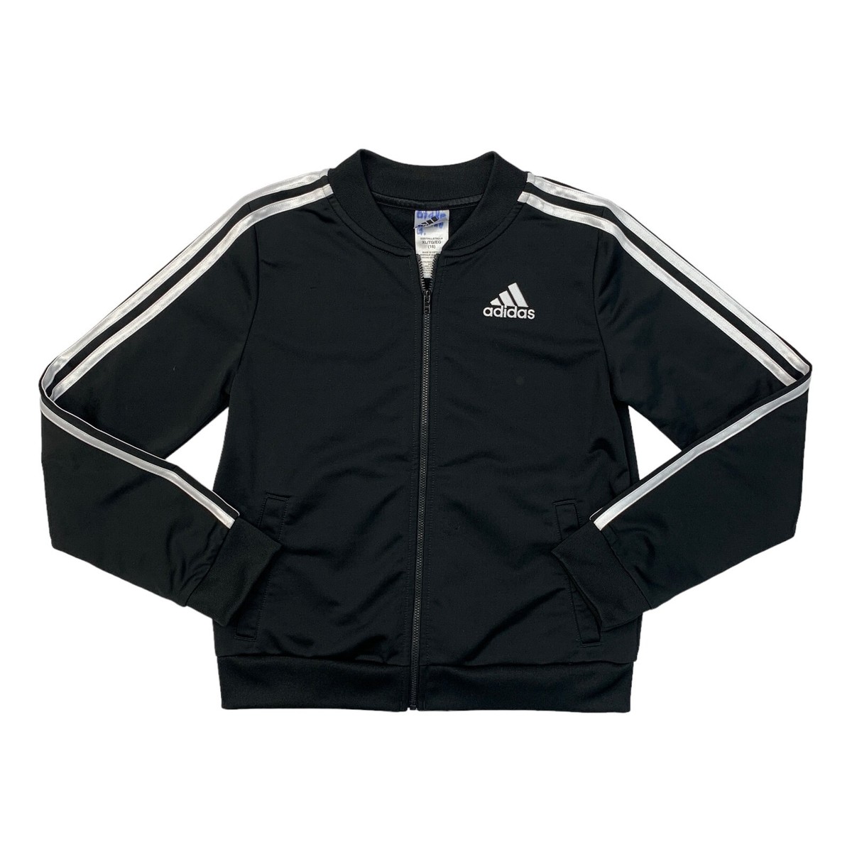 Adidas Jacket Girls Youth XL Extra Large Black Full Zip Stripe