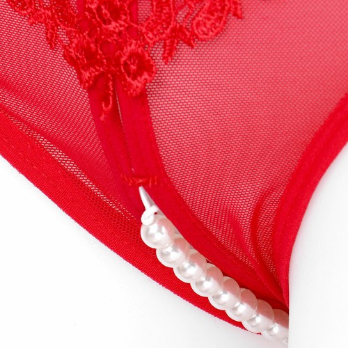 Damen Mesh Transparent String Slips Schritt offen Stringtanga mit Perlen Dessous - Picture 15 of 50