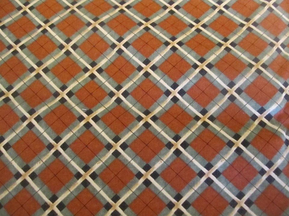 Cotton Fabric Rust Green Diagonal Check Quilt Cotton SSI Debbie Mumm BTYx44 - Image 2 of 4