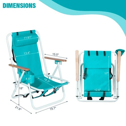 Folding Beach Chair 4 Position Portable Backpack Foldable Camping Chair - Picture 5 of 9