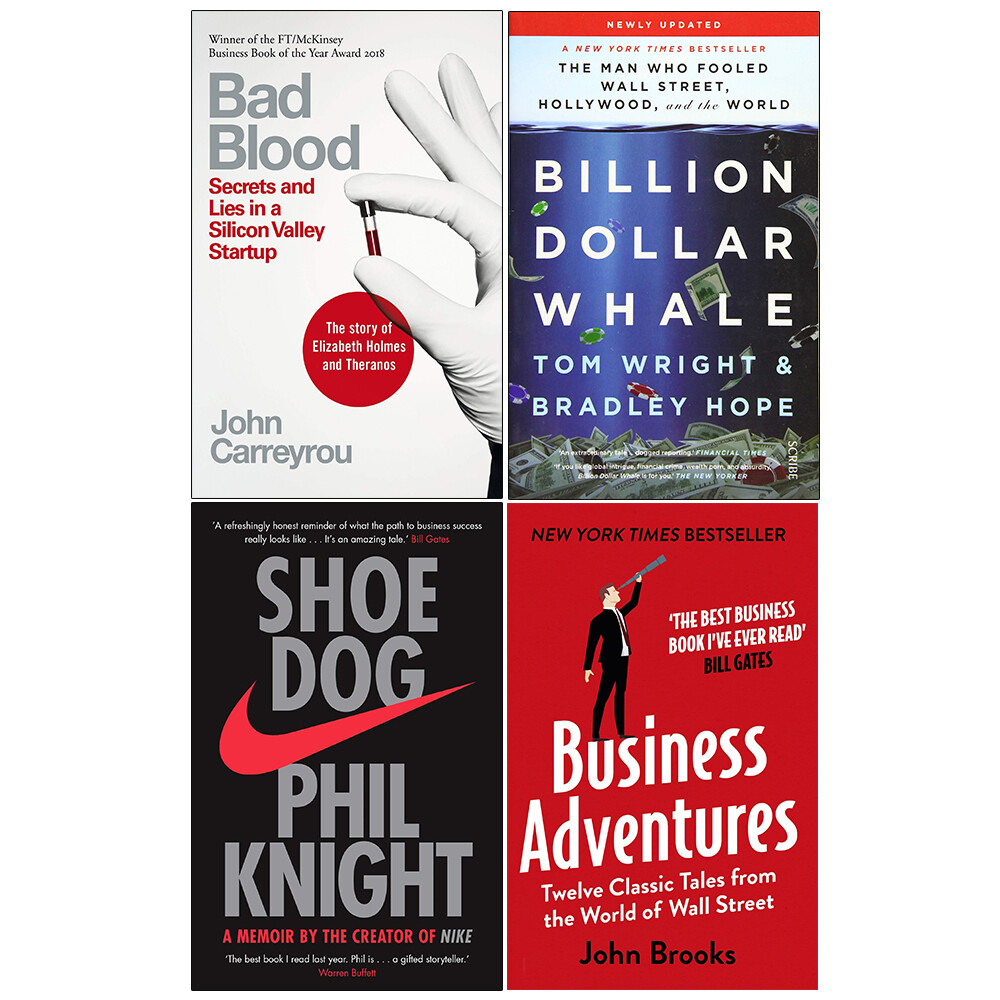Bad Blood, Billion Dollar Whale, Shoe Dog, Business Adventures 4 Books Set NEW
