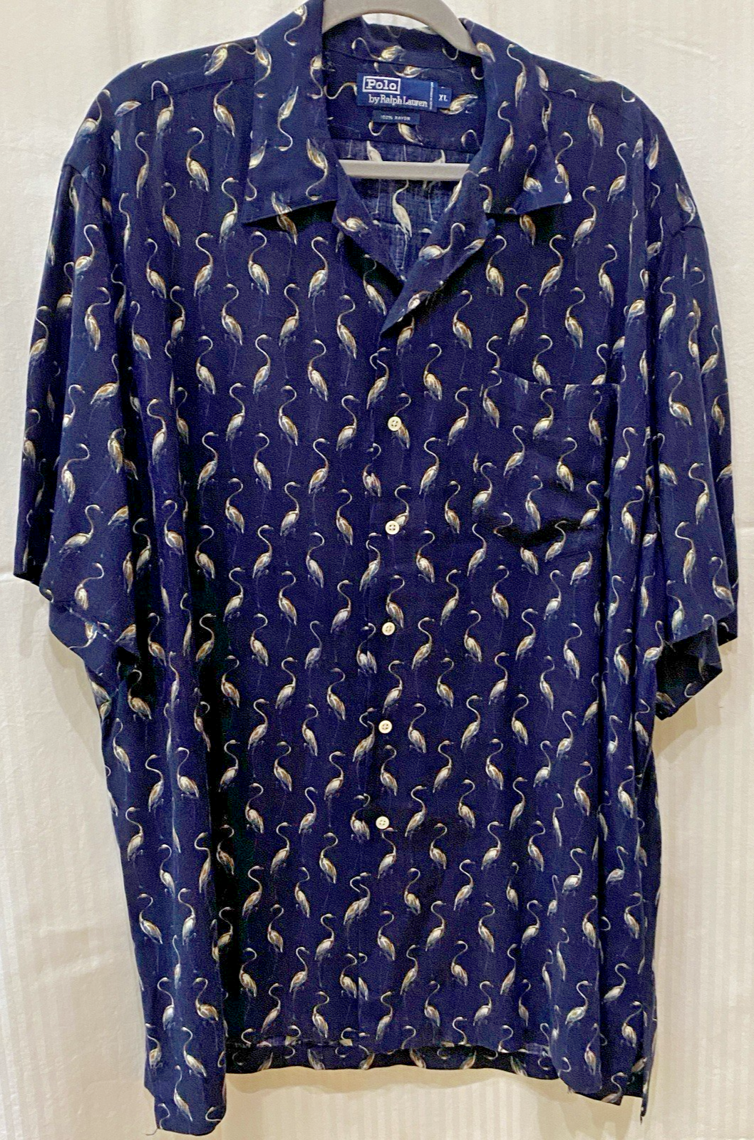 Vintage 90s Ralph Lauren Flamingo Hawaiian Shirt Camp Rayon XL Men