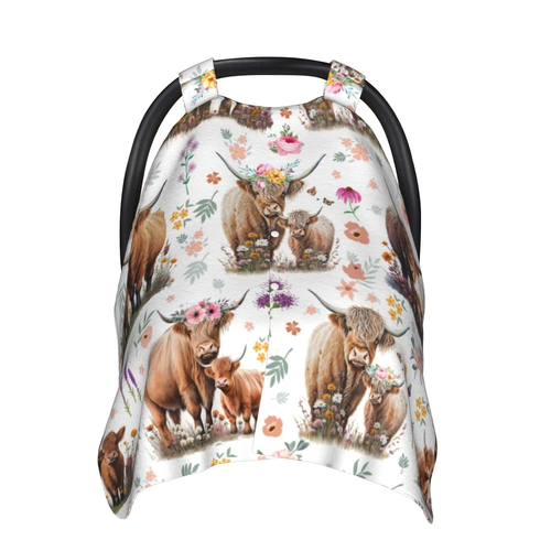 Highland Cow Baby Car Seat Canopy Cover Multi Use Nursing Cover for Newborn Car - 第 12/12 張圖片
