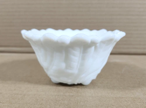 Vintage Milk Glass White Small Bowl Leaf Design Ceramic