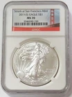 2011 (S) American Silver Eagle 1 OZ Coin NGC Mint State 70 Golden Gate Bridge