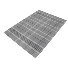 Floor Rug Grey Check Medium Indoor Wool Flat Weave Modern (L)170 x (W)120cm