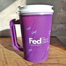 365a. vintage purple FedEx 22 oz plastic 1990s travel mug with lid