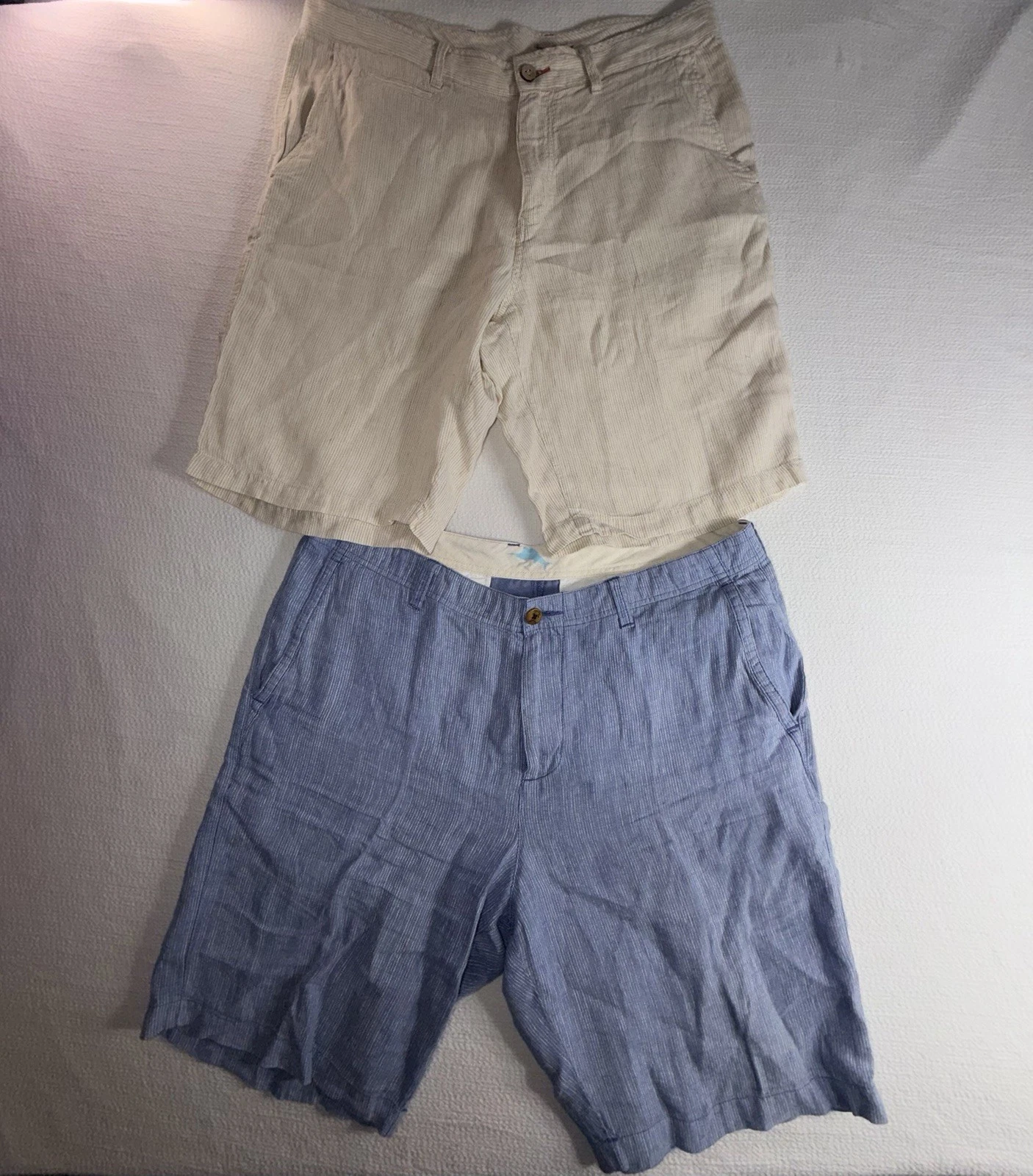 Tommy Bahama 2 Pair Linen Blend Shorts Mens 36 Blue Striped Beach Preppy