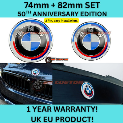BMW 50th Anniversary Badges 82mm 74mm blau M Serie vorne und hinten Badges mit Pins