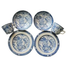 Allerton Little Mae With Dog Blue Transferware Child's Cup Saucer Plate sets