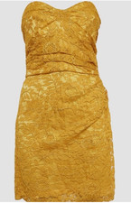 Dolce & Gabbana Yellow Lace Draped Strapless Mini Dress Size M / 44