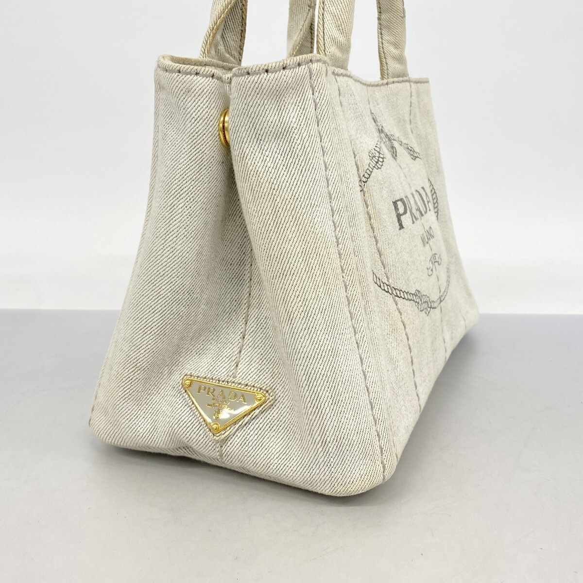 Prada Handbag Canapa Denim Blue Gold Hardware 2way Bag Used Ladies from japan thumbnail 2