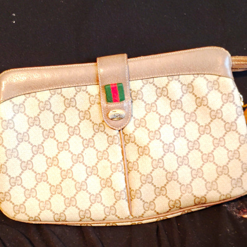 Gucci GG Monogram Crossbody Bag Beige Brown Zip Detachable Strap Web Stripe