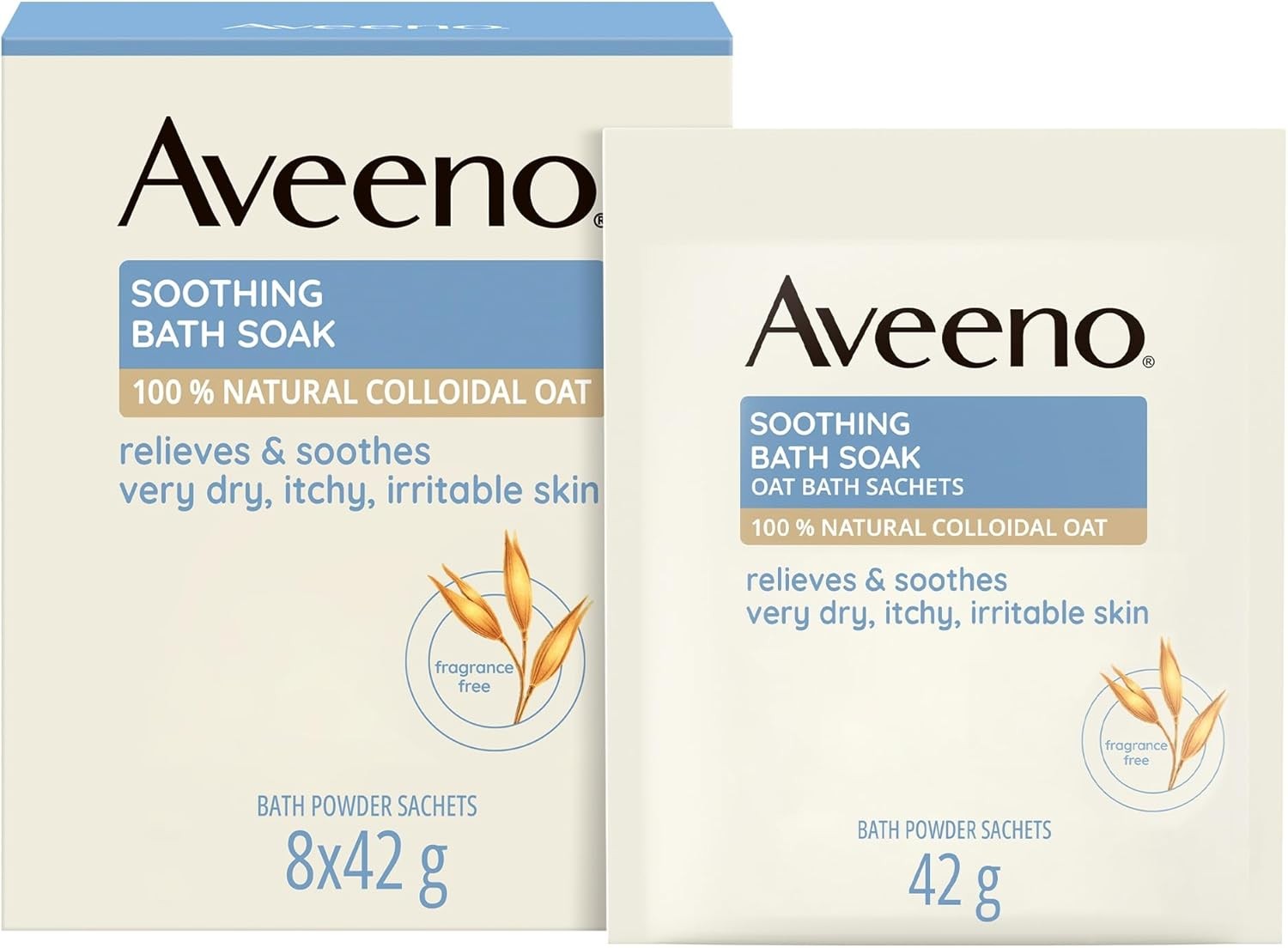 Aveeno Soothing Bath Soak 8x42g Sachets - 100% Natural Colloidal Oat for Dry,