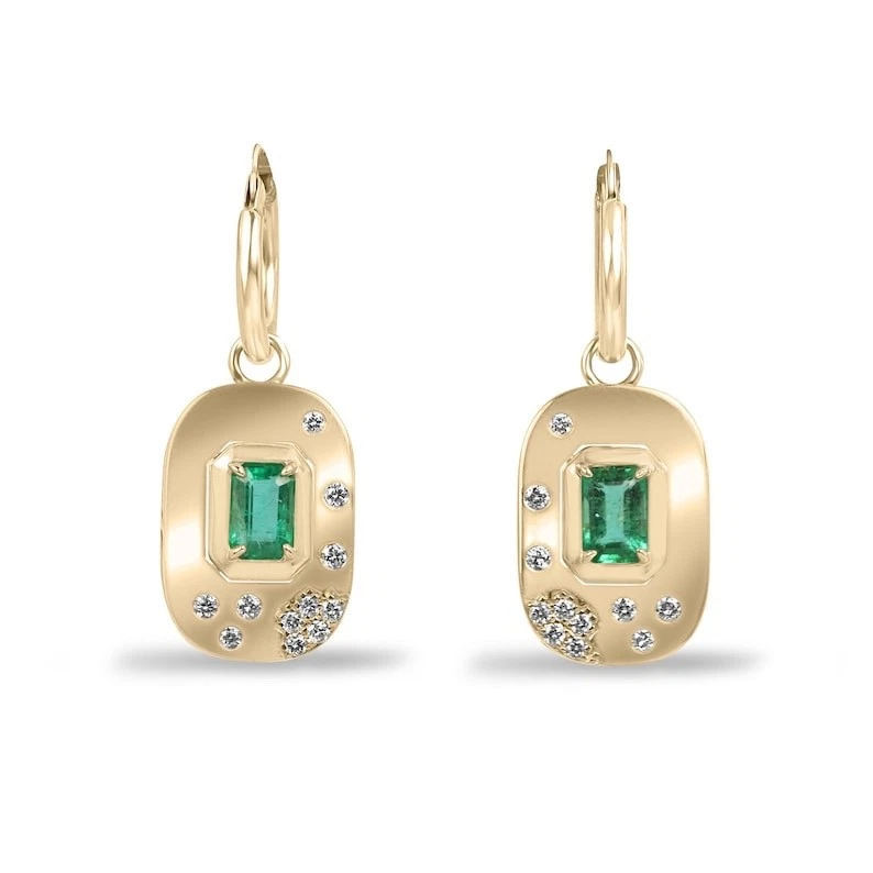 14k Emerald Diamond Earrings Drop Dangles Emerald Earrings 14k Solid Gold