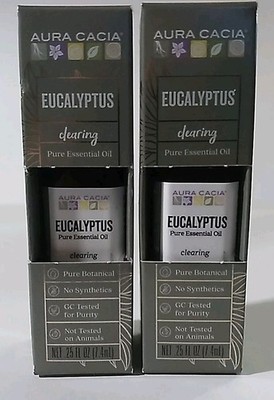 2 Aura Cacia .25 Fl Oz Eucalyptus Pure Essential Oils New In Box