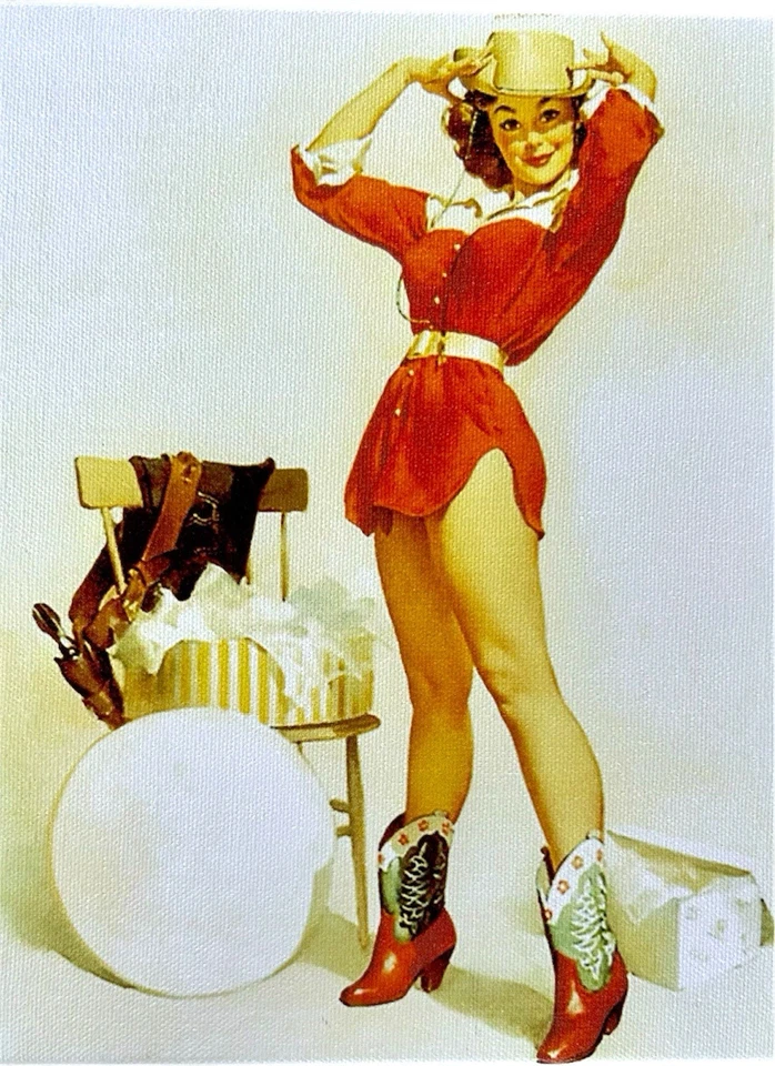 “Algo Novo” por Gil Elvgren Impressão em Tela Pronta para Pendurar Emoldurada Não Assinada REPRO - Imagem 2 de 4