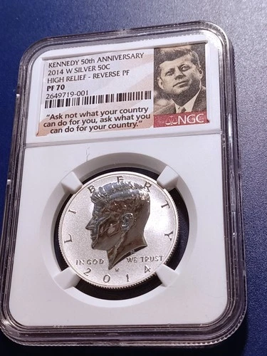 2014-W NGC PF70 High Relief-Reverse Proof Silver Kennedy Half Dollar