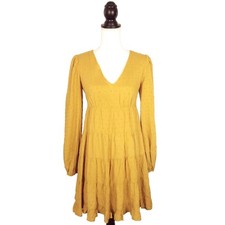 Urban Outfitters Boho Tiered Mini Dress Swiss Dot Mustard Yellow Size XS