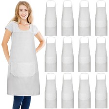 12Pcs Bib Apron,Apron Bulk,Plain Aprons with 2 Pocket,Unisex Apron with Long ...