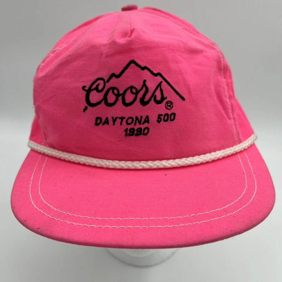 Cuerda ajustable vintage 1990 Coors Daytona 500 rosa neón hecha en EE. UU. Foto 2 de 4