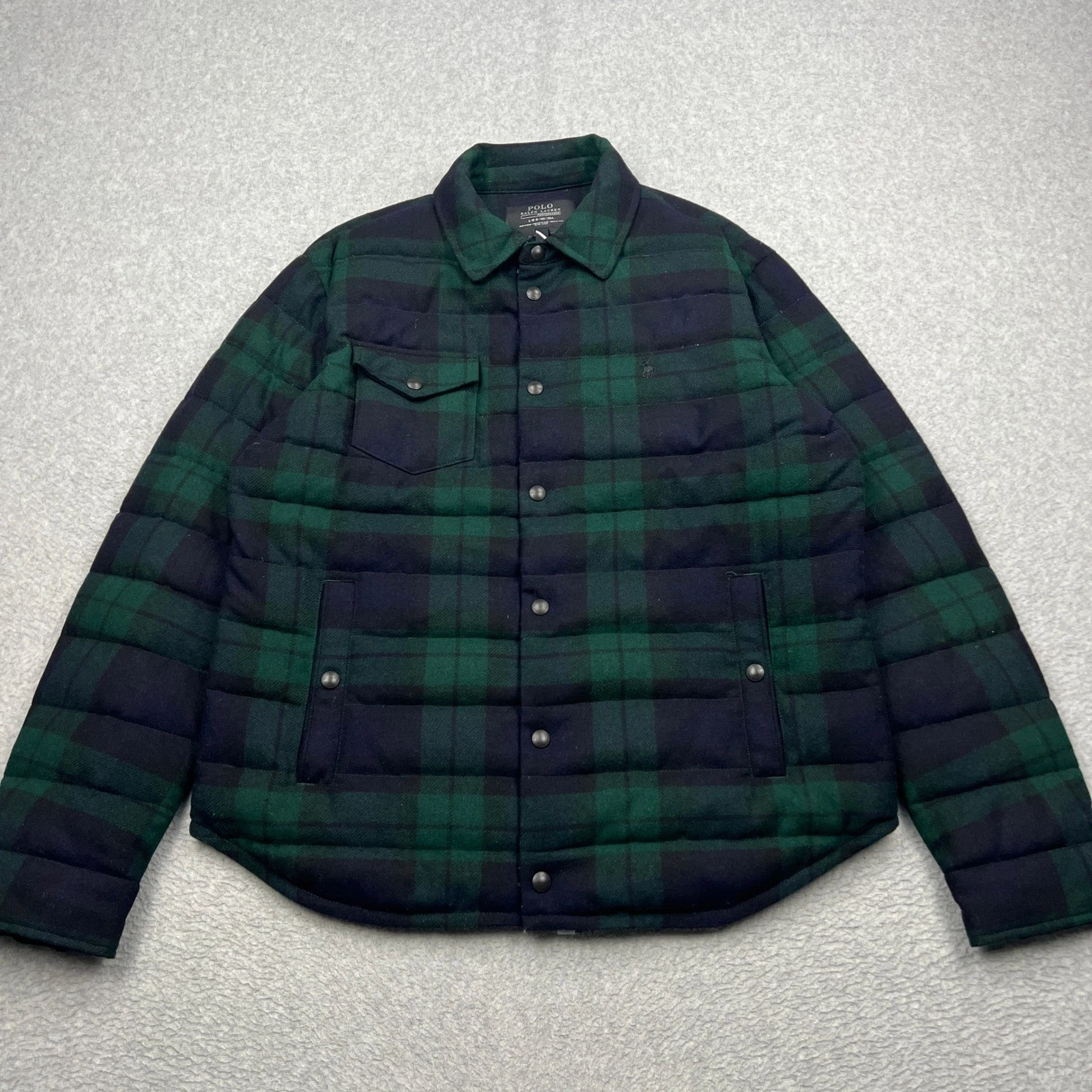 Polo Ralph Lauren Jacket Mens Large Black Watch Plaid Wool Down Filled Puffer image 1