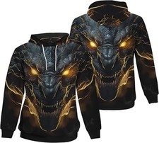 Inferno Dragon Hoodie Gothic Fire Monster Fantasy Pullover Sweatshirt