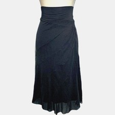 Vtg 90s Weston Wear Black Nylon Mesh Ruched Midi Skirt Fold Over S