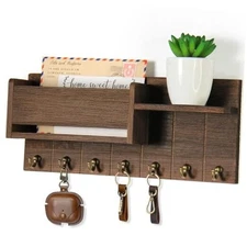 Key Holder Wall Mount - Decorative Key Rack and Mail Organizer with 7 Key 