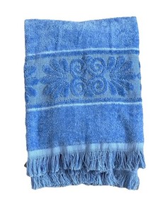 VTG Cannon Monticello Bath Towel Sculpted Blue USA Fringe MCM Plush 70’s