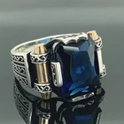 Men Blue Sapphire Zircon Ring 925 Sterling Silver Ottoman Turkish Handmade Gift