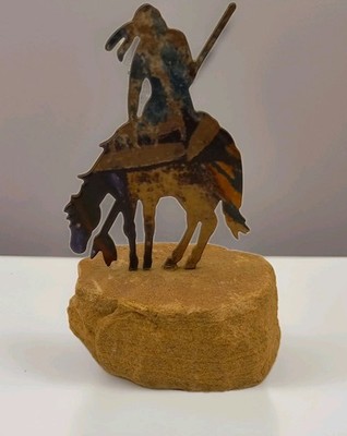 Lazart End of Trail Metal Native American & Horse Figure Mounted Stone Base!