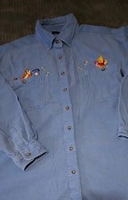 Vintage Disney's Winnie The Pooh Dragon Fly, Blue Corduroy Long Sleeve Shirt L 