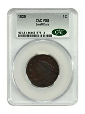 1820 1C CACG VG08 (Small Date) - Coronet Head Cent